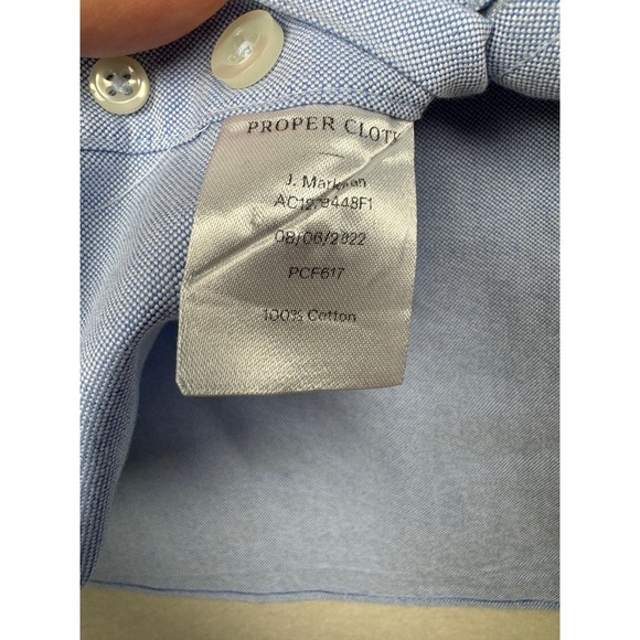 Proper Cloth‎ Blue Oxford Dress Shirt J. Markham Custom 100% Cotton Long Sleeve - Picture 5 of 7